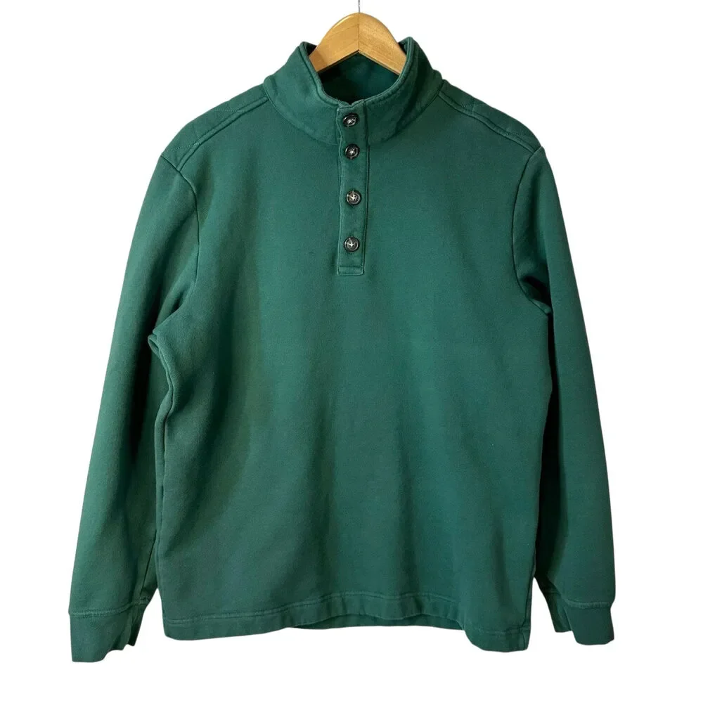 Banana Republic Men Quilted Mock Neck Elbow Patch Sweater Green L Classic Preppy